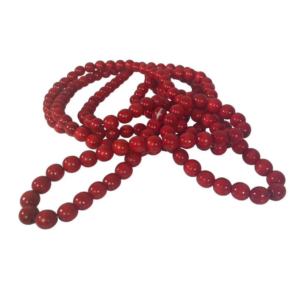 Red Wood Bead Garland 9 ft Strand Cranberry Burgundy Christmas Holiday